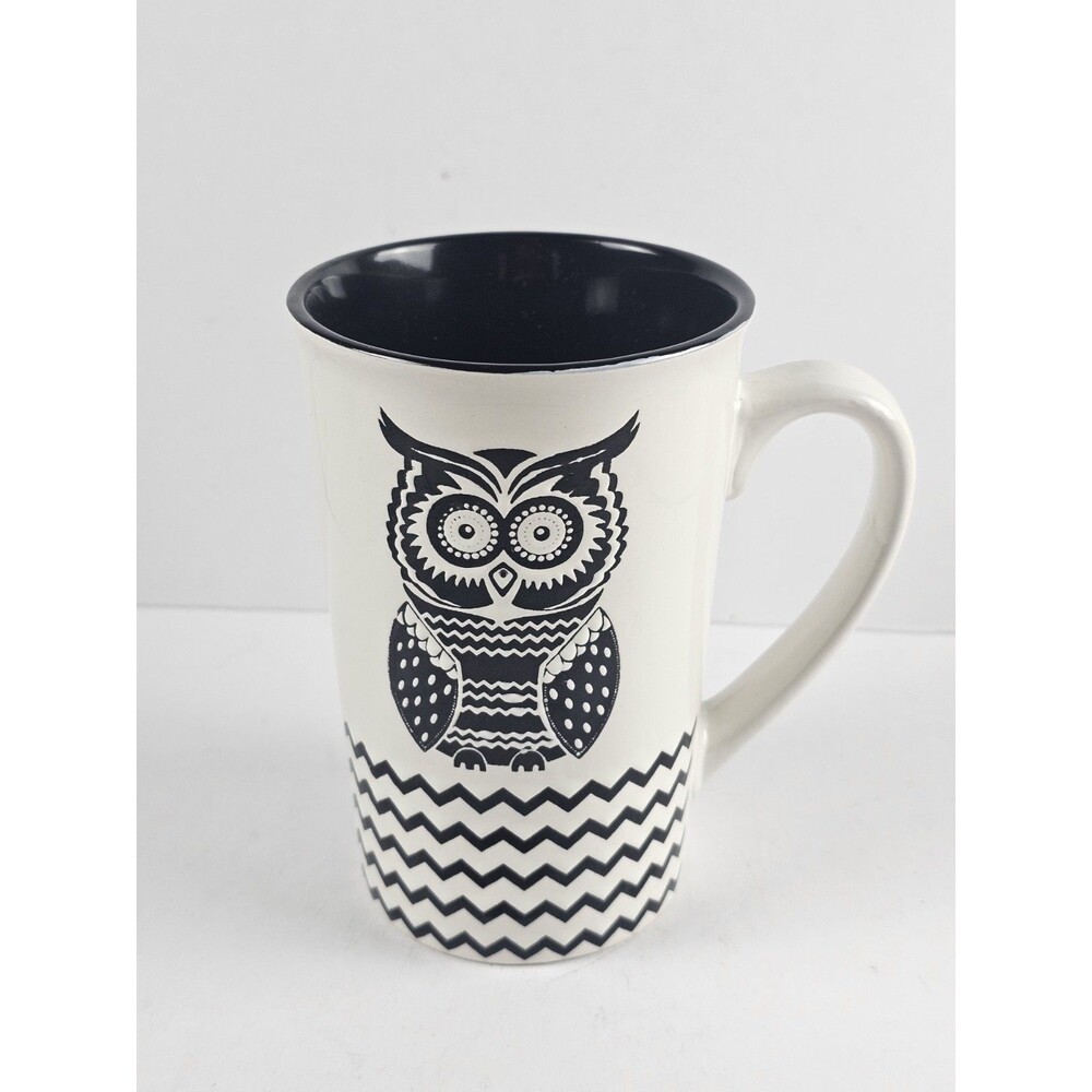 Retro Style Embossed Black Owl Tall Coffee Tea Home Essentials Hot Cold Mug
